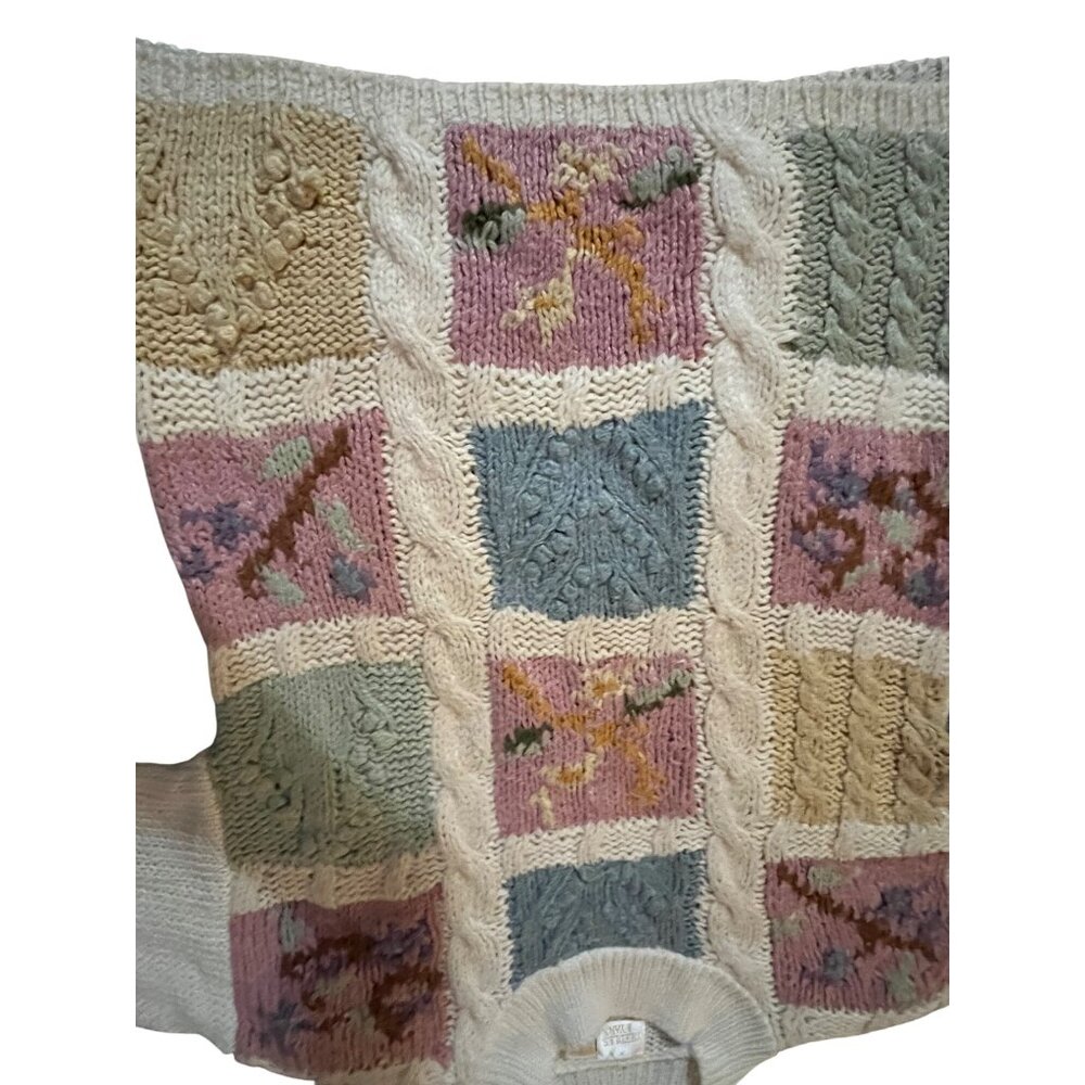 Vintage 90s Needles & Yarn Sweater Womens M Patchwork Floral Knit Korea - Picture 13 of 16